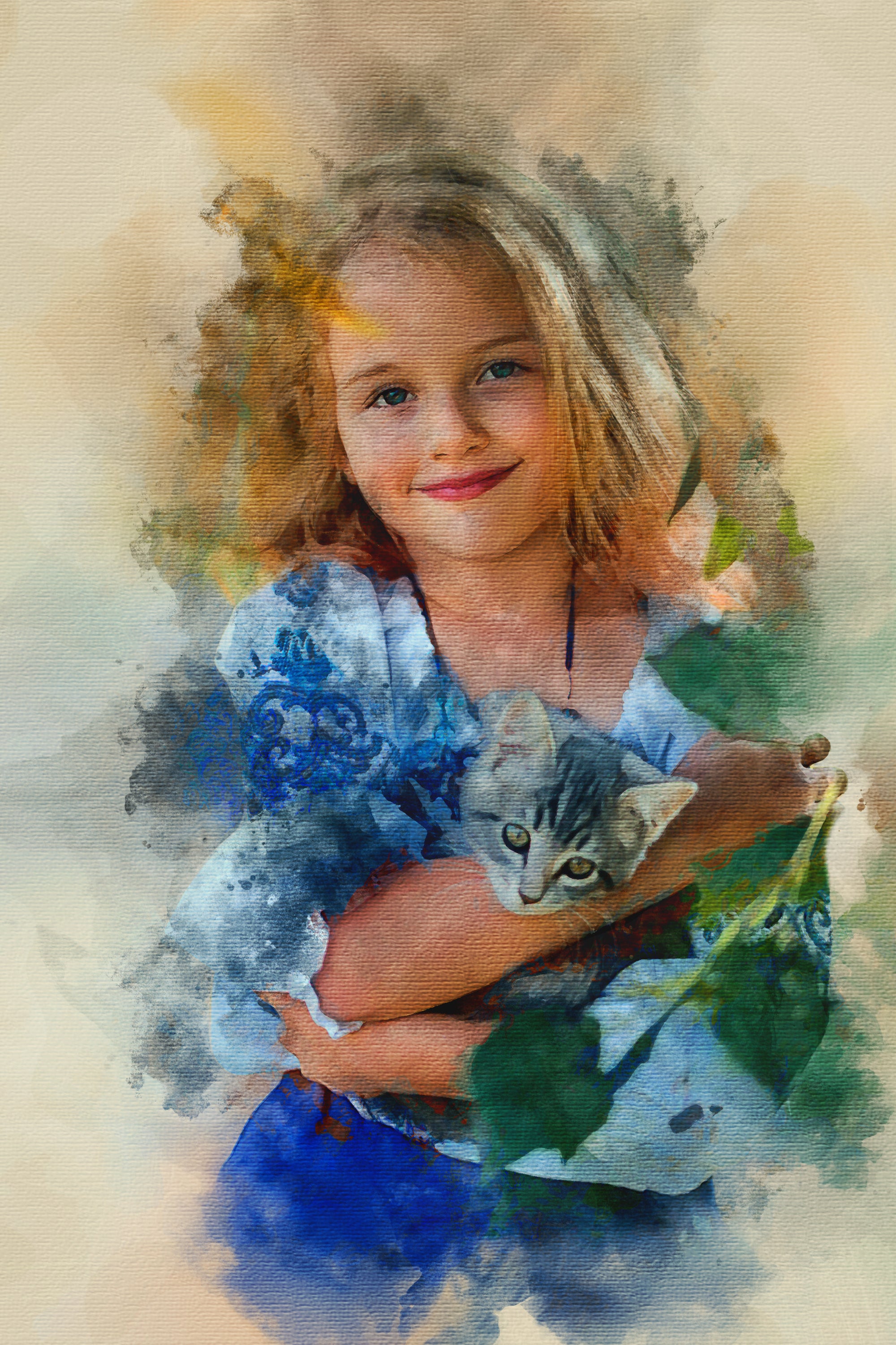Custom Pet Premium Canvas Watercolor – Hand-Refined Digital Art Keepsake