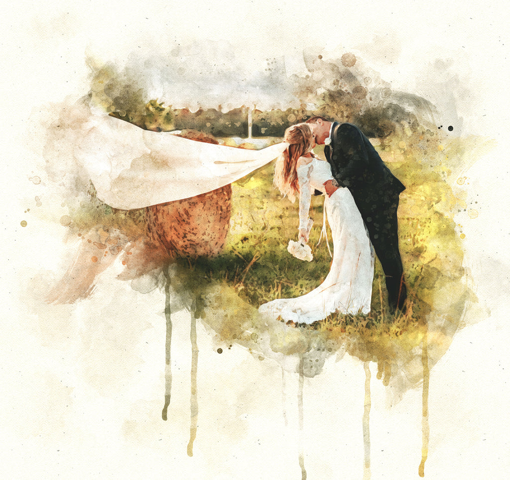 Custom Wedding Watercolor Portrait Digital Art